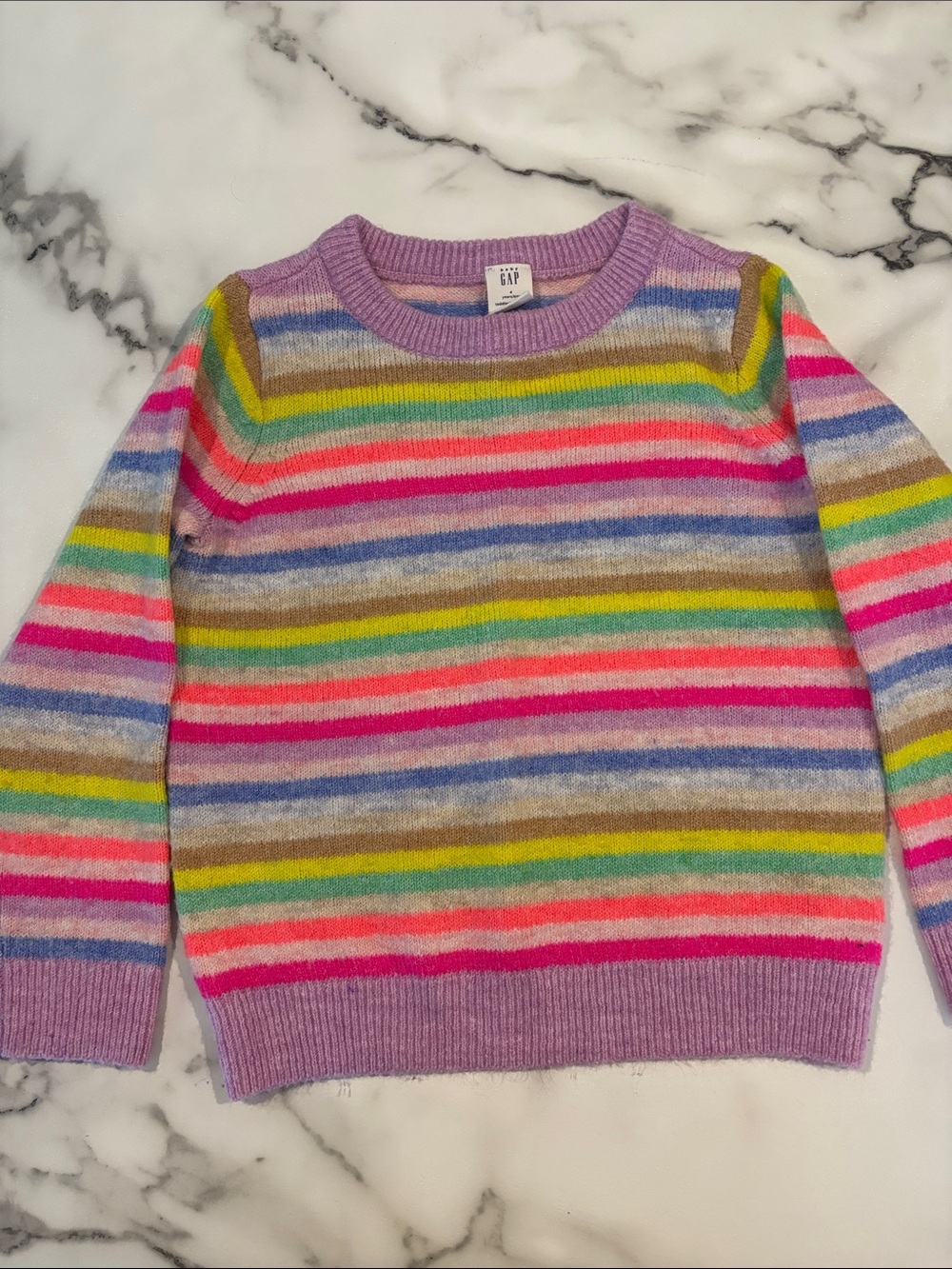 4T GAP Pastel Rainbow Striped Crewneck Sweater - Lavender Trim